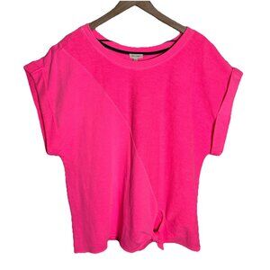 Pilcro Hot Pink XL Activewear Pullover Sweater Anthropologie 100% Cotton Top Tie